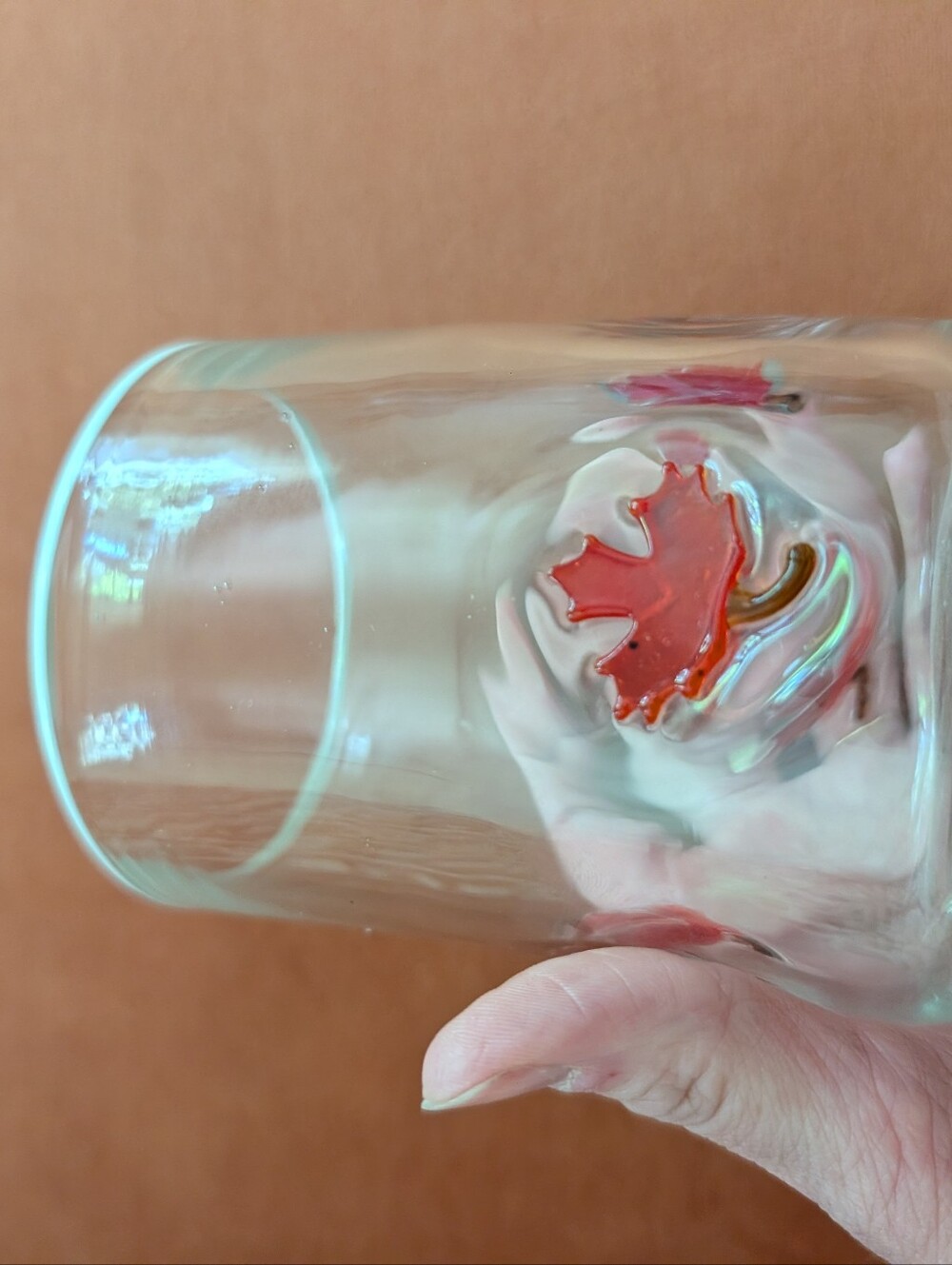 Anthropologie Icons Glass, Clear with Red Maple Leaf Accents - Picture 4 of 9
